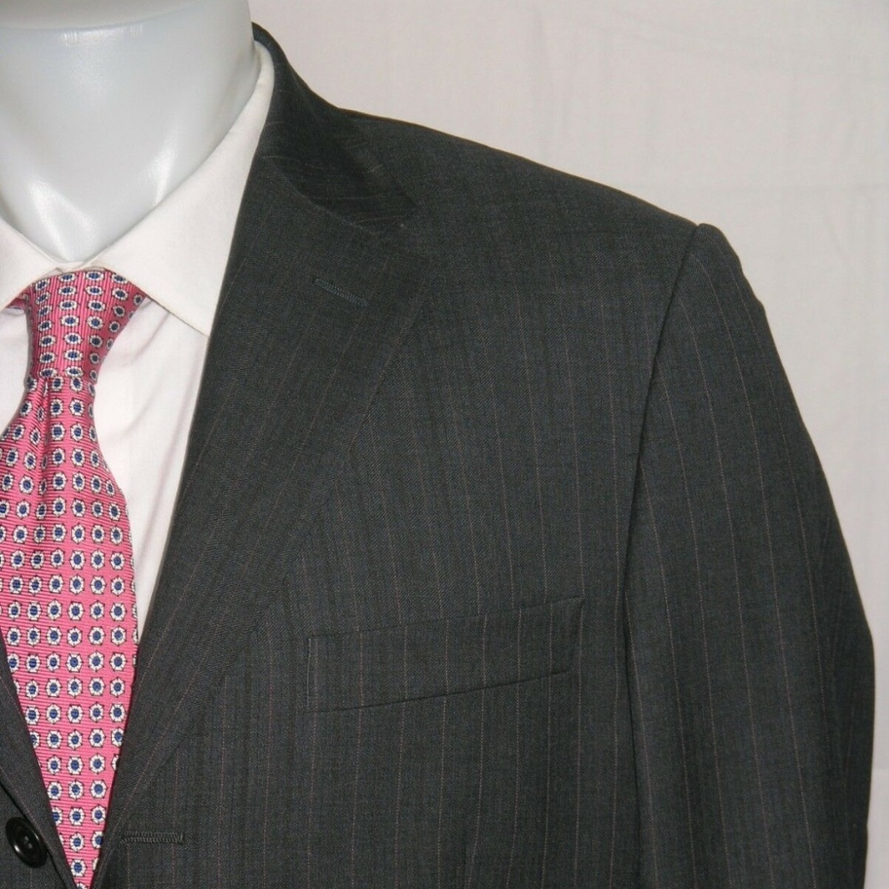 Valentino Charcoal Gray Striped Flat Front Three Button Suit 40R